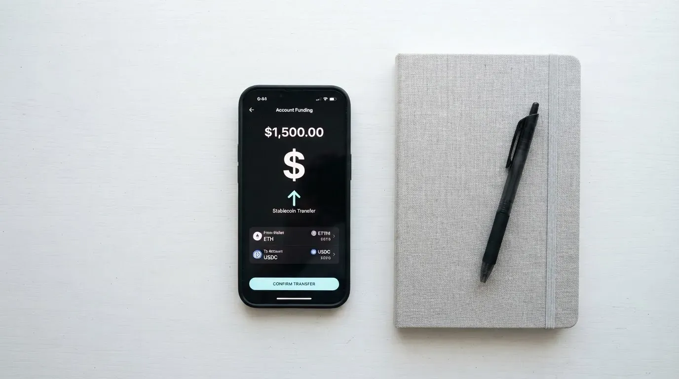 A phone showing a stablecoin transfer screen
