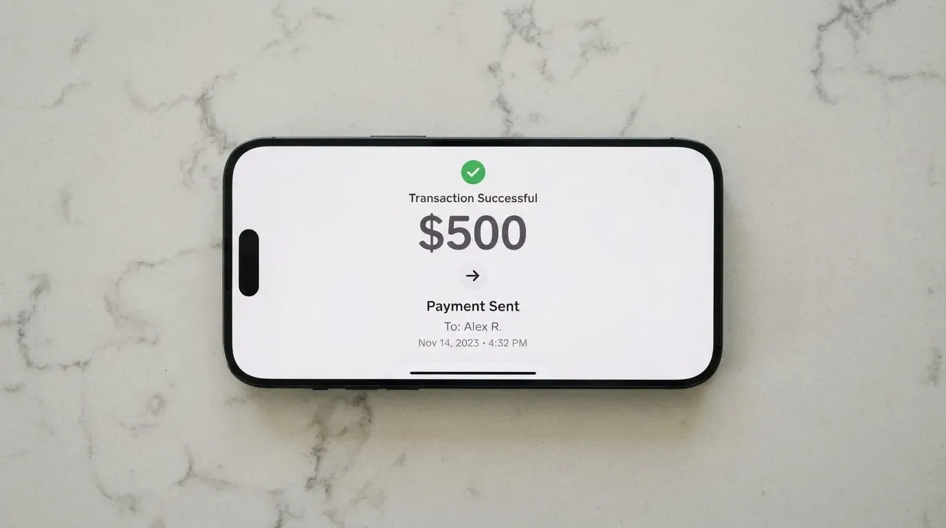 A phone showing a stablecoin transfer screen
