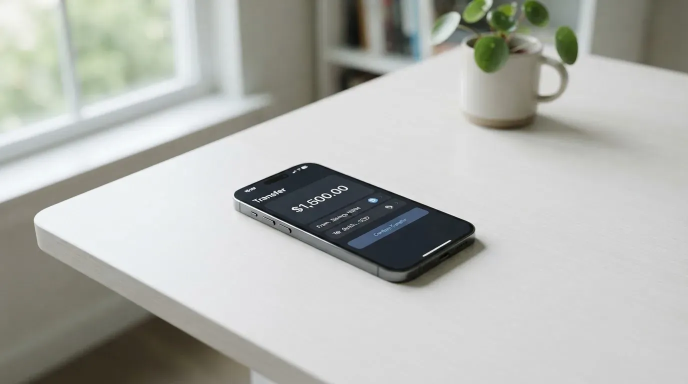 A phone showing a stablecoin transfer screen