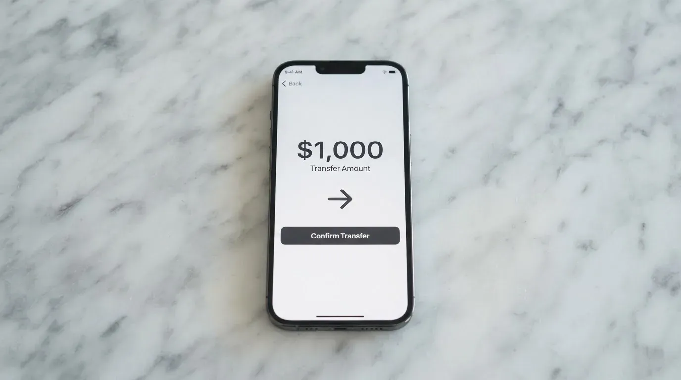 A phone showing a stablecoin transfer screen