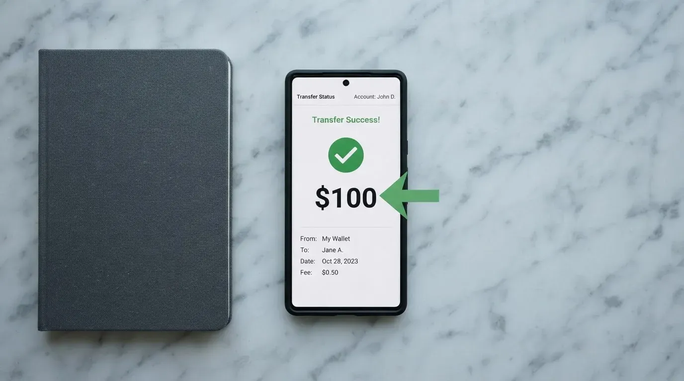 A phone showing a stablecoin transfer screen