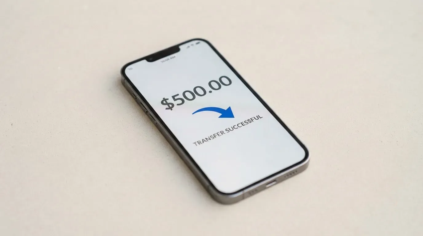 A phone showing a stablecoin transfer screen