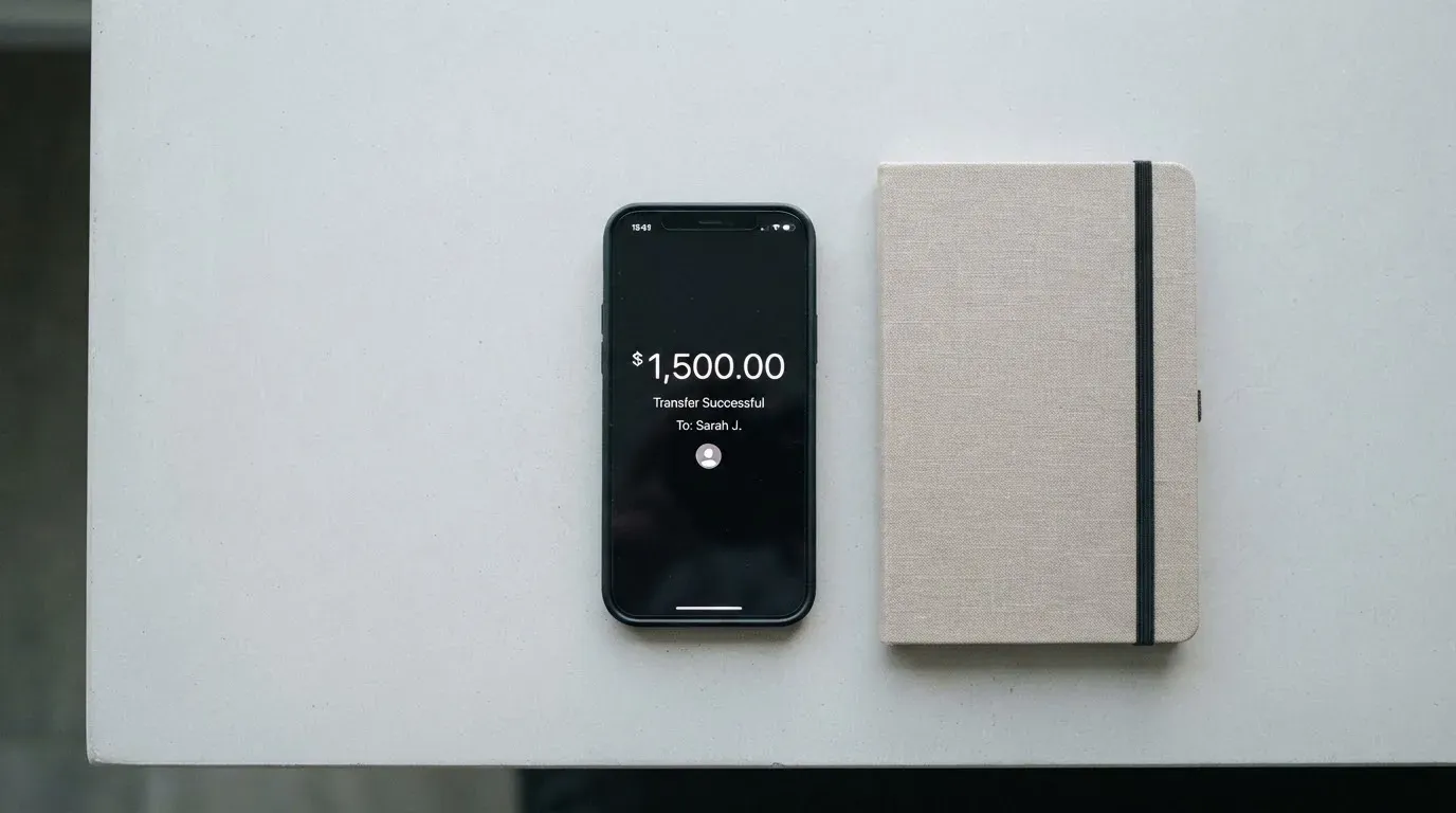 A phone showing a stablecoin transfer screen