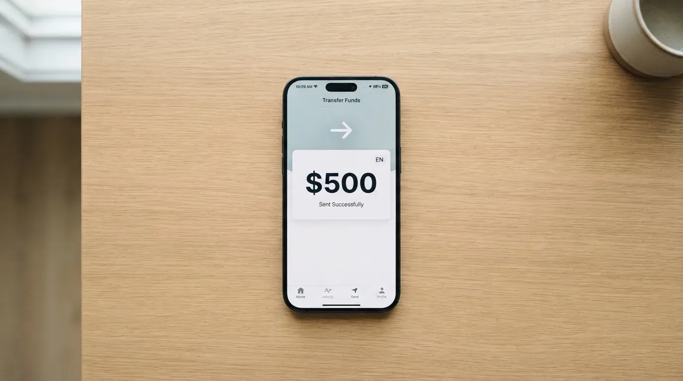 A phone showing a stablecoin transfer screen