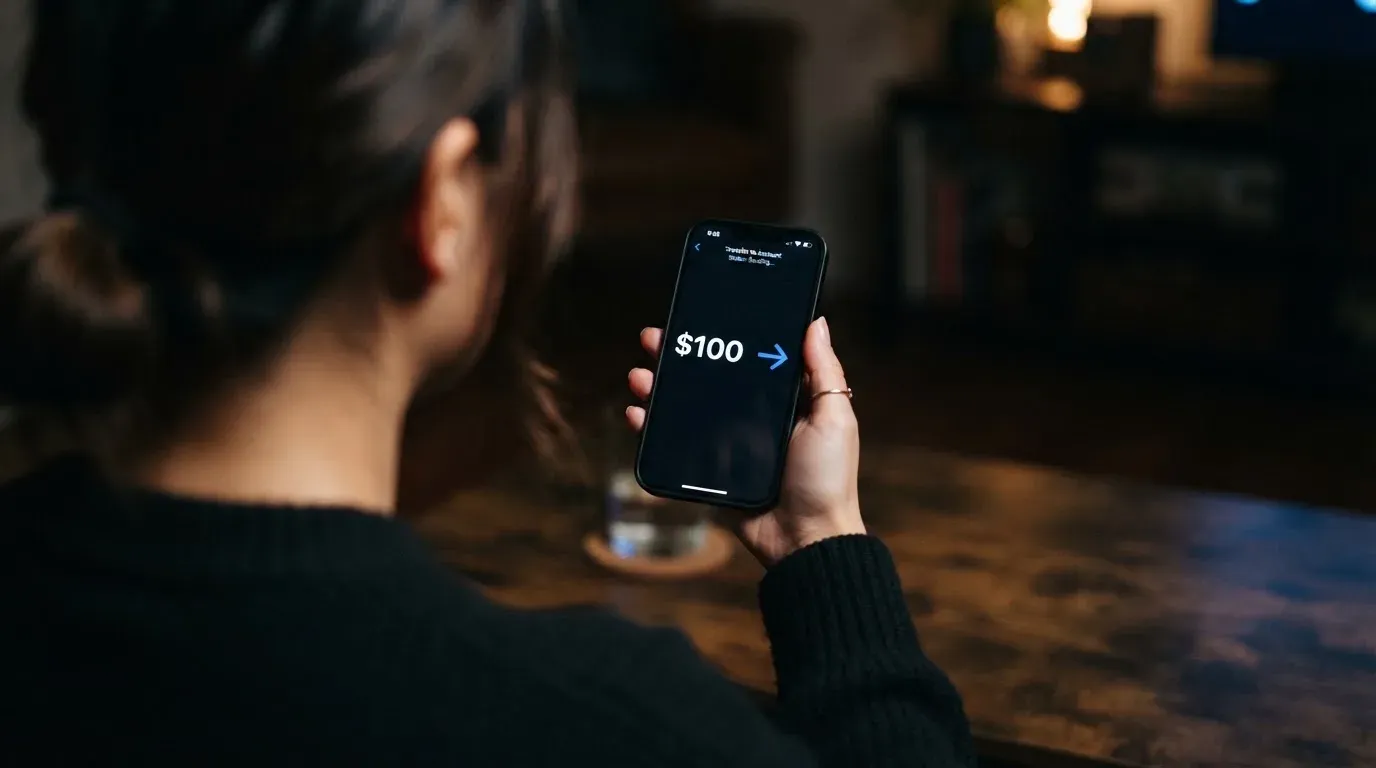 A phone showing a stablecoin transfer screen