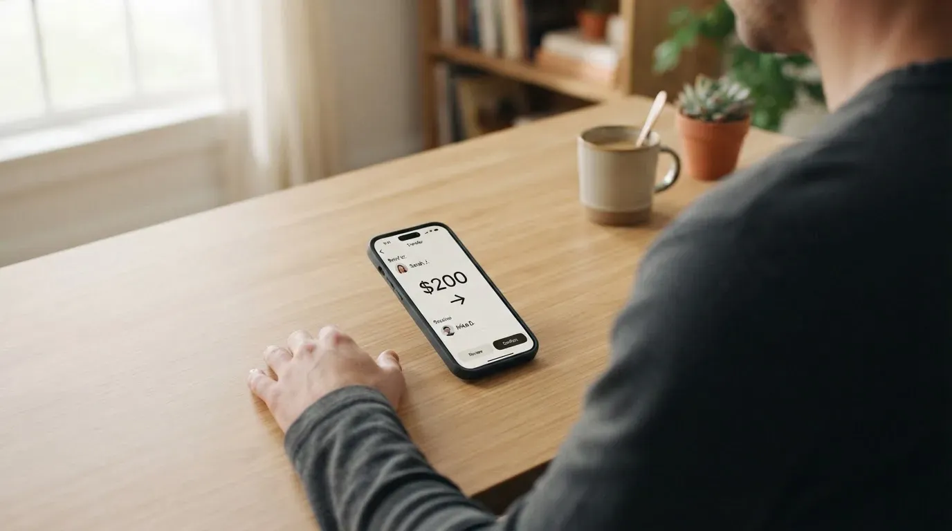 A phone showing a stablecoin transfer screen