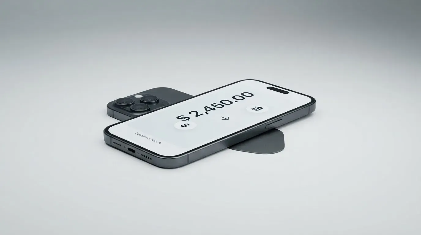 A phone showing a stablecoin transfer screen