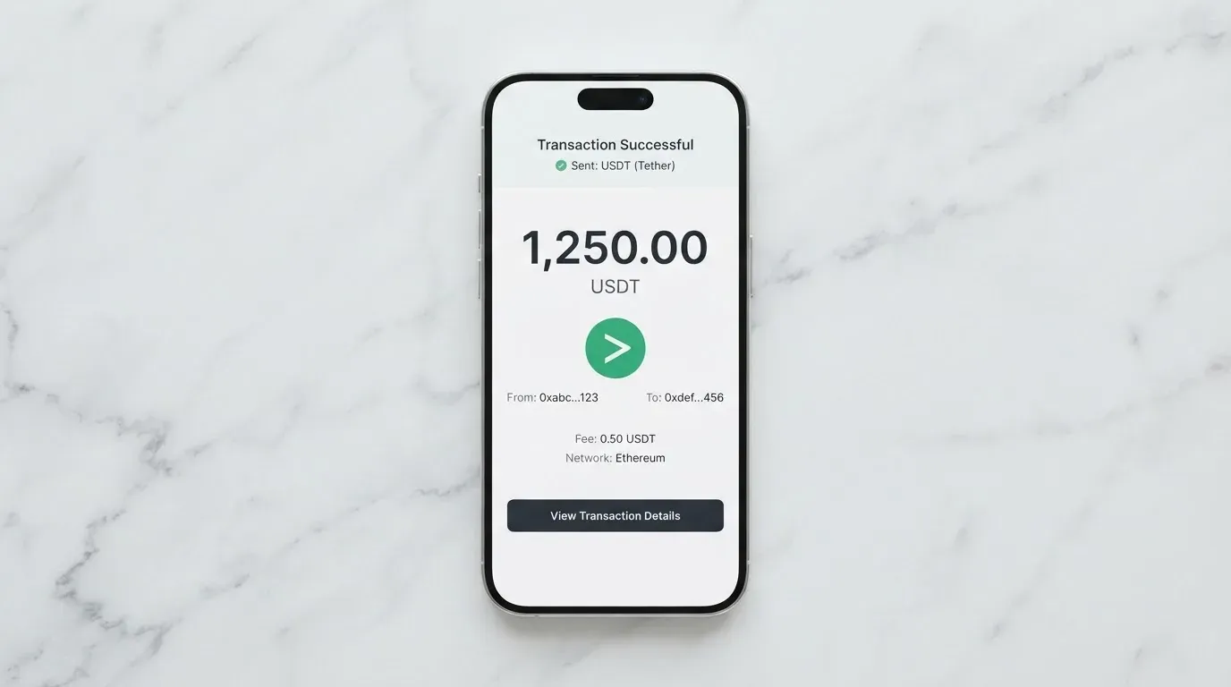 A phone showing a stablecoin transfer screen