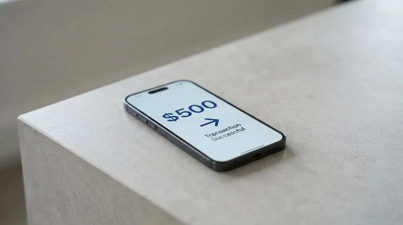 A phone showing a stablecoin transfer screen