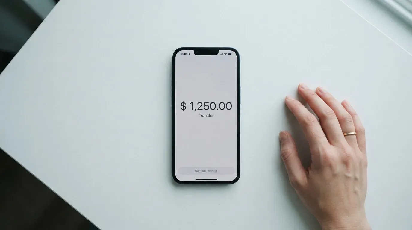 A phone showing a stablecoin transfer screen