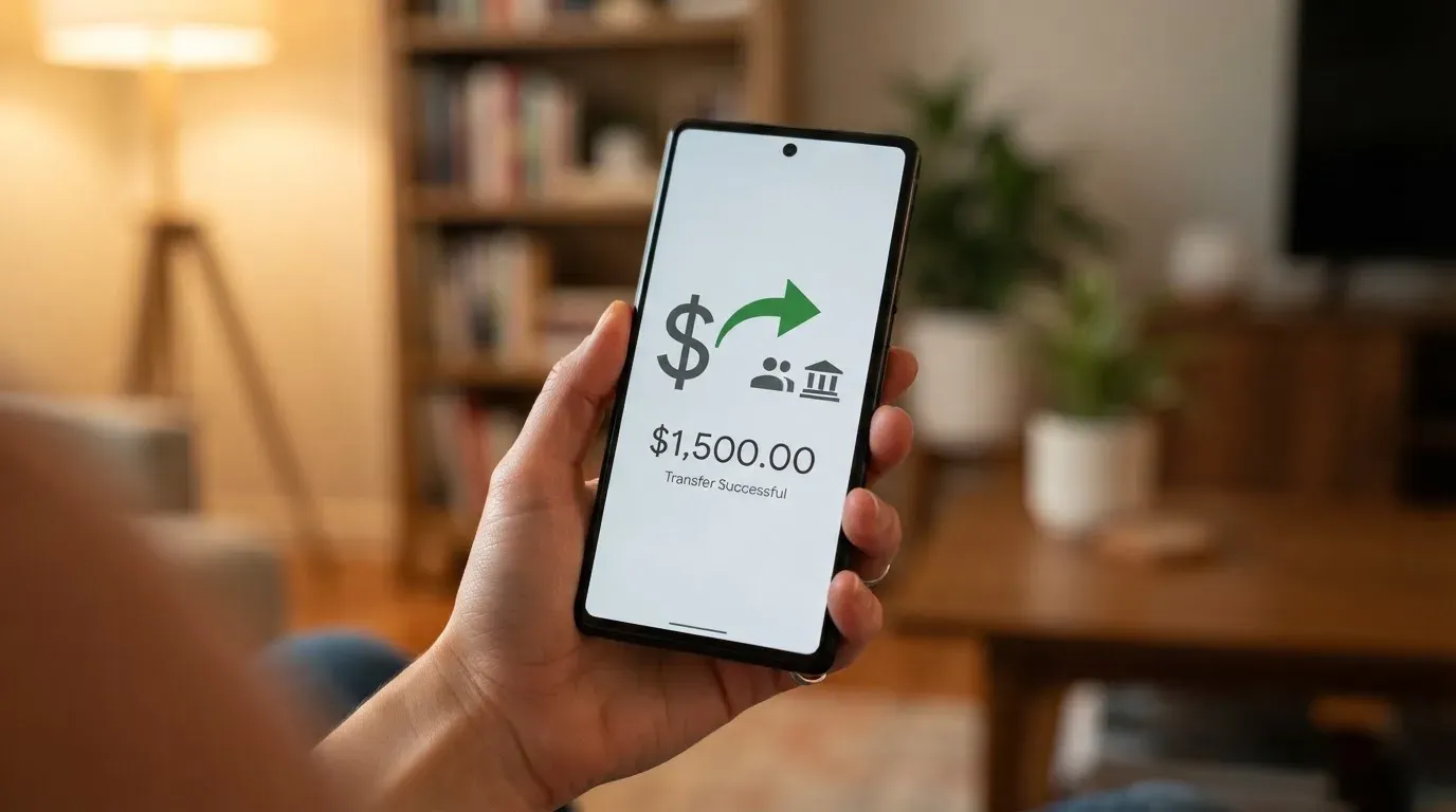 A phone showing a stablecoin transfer screen