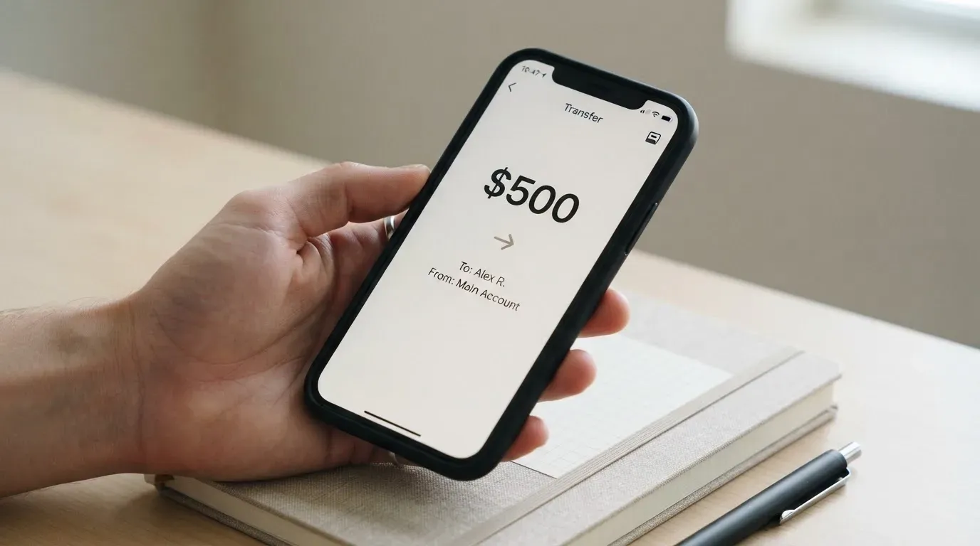 A phone showing a stablecoin transfer screen