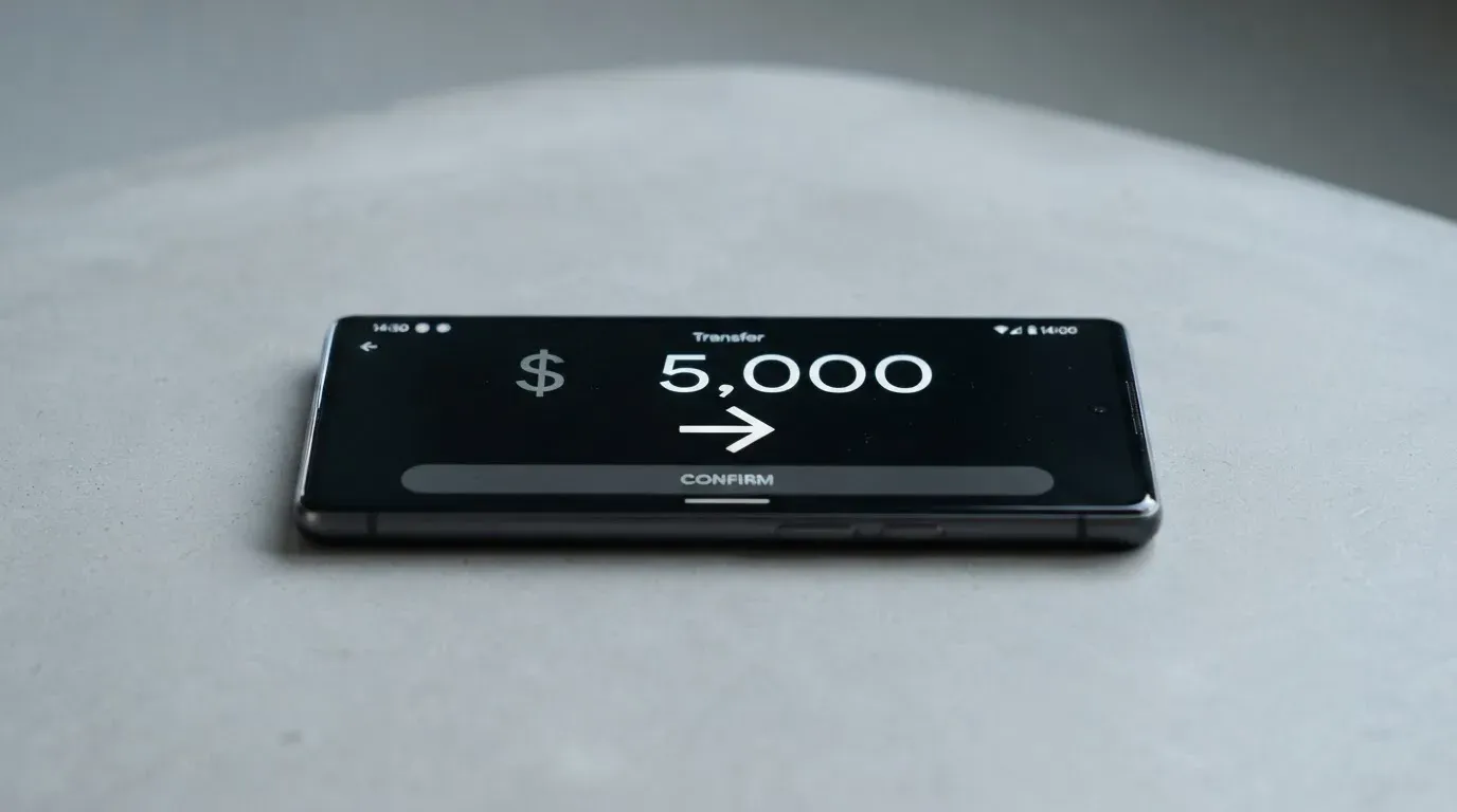 A phone showing a stablecoin transfer screen