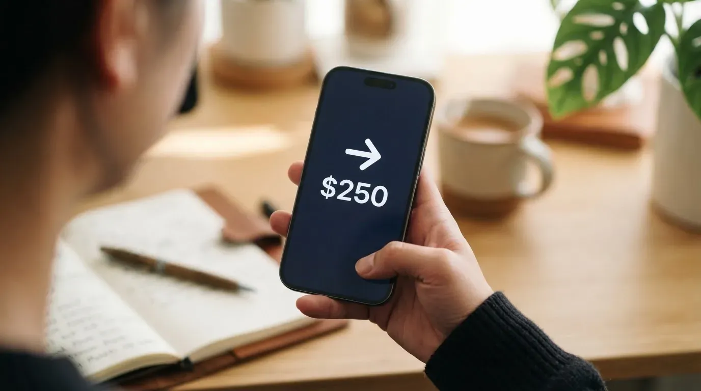 A phone showing a stablecoin transfer screen