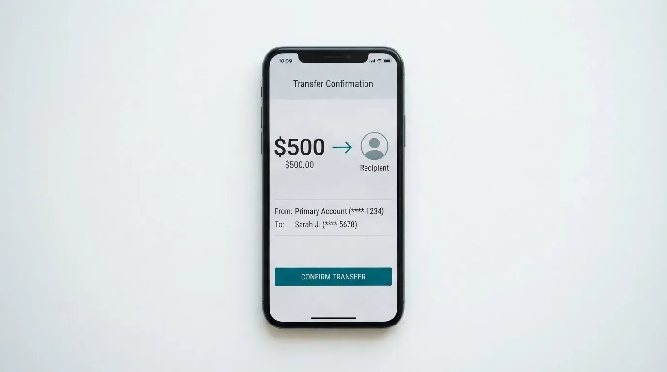 A phone showing a stablecoin transfer screen