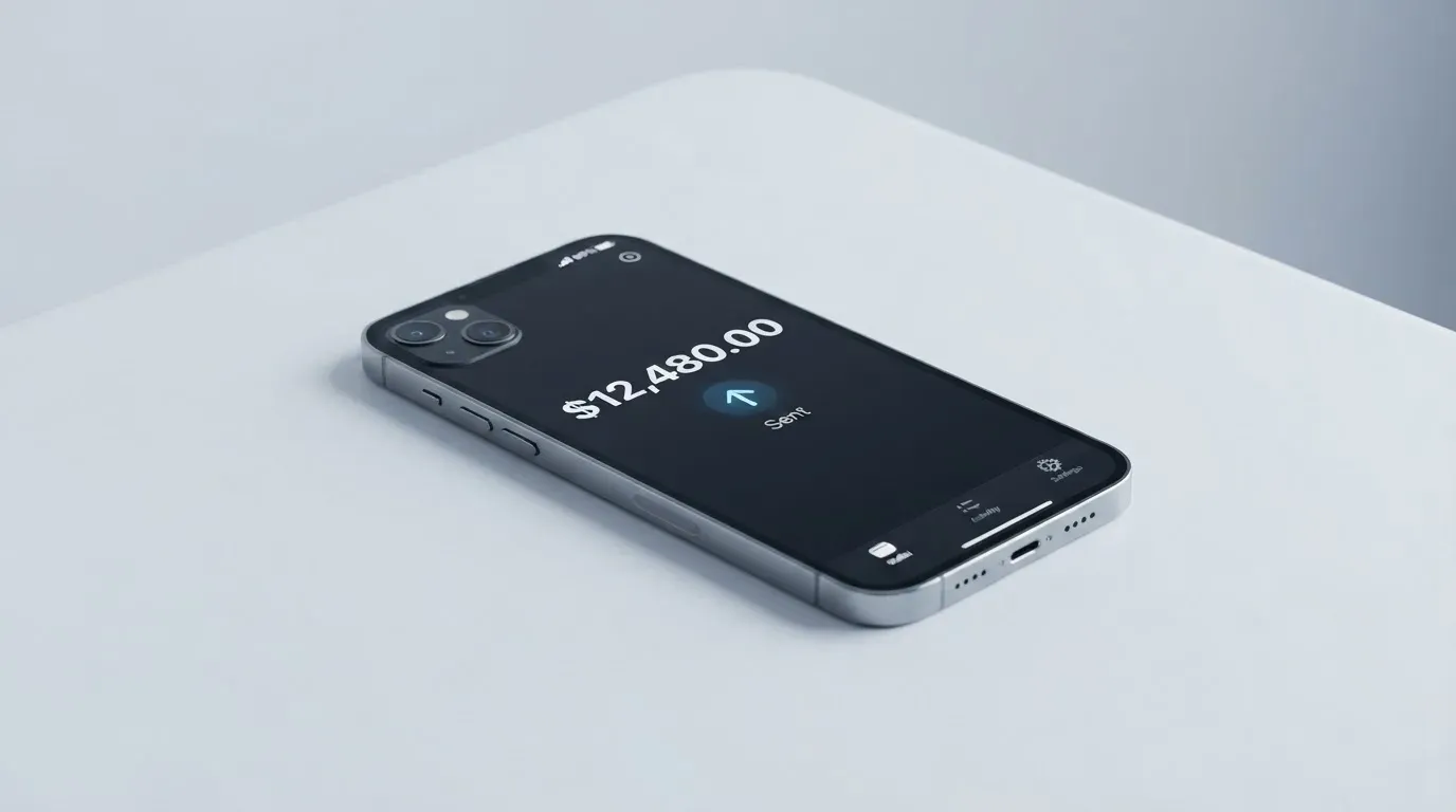 A phone showing a stablecoin transfer screen