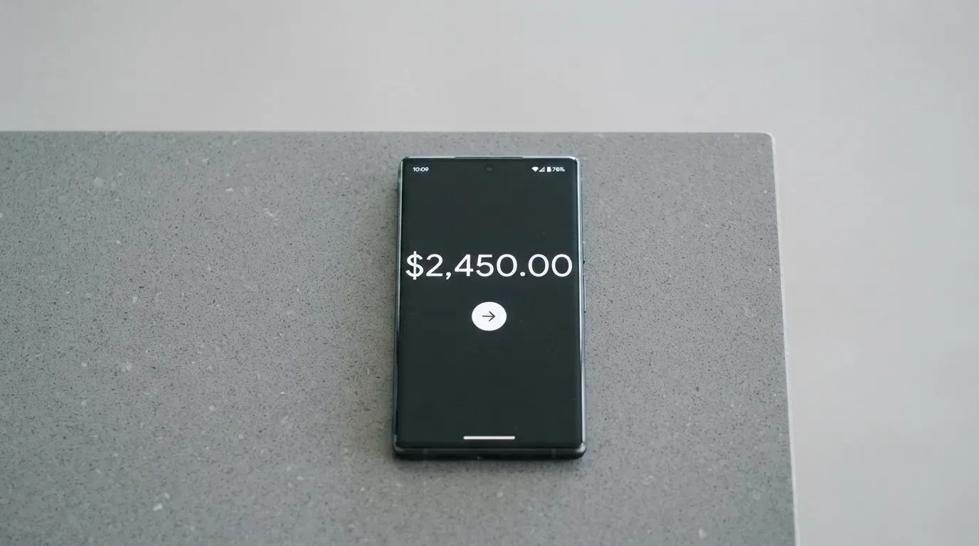 A phone showing a stablecoin transfer screen