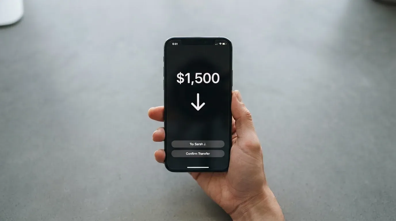 A phone showing a stablecoin transfer screen