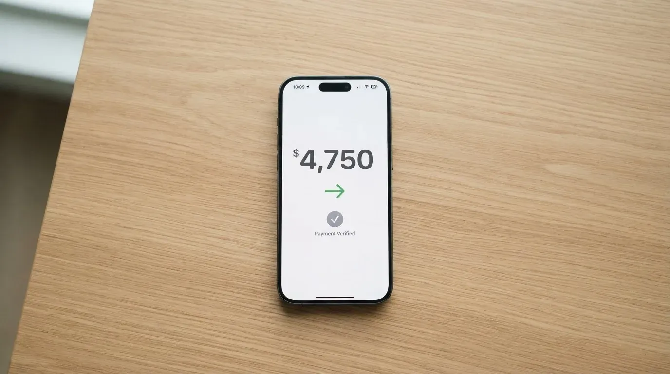 A phone showing a stablecoin transfer screen