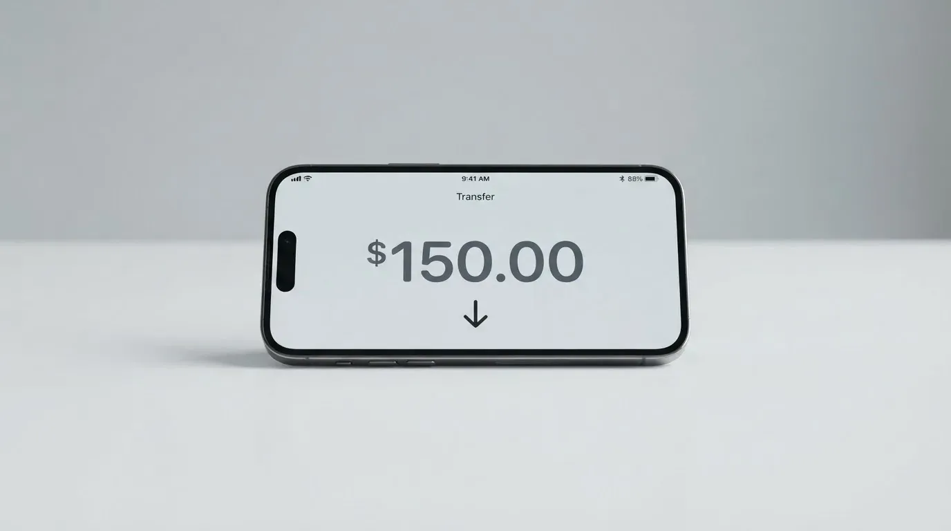 A phone showing a stablecoin transfer screen