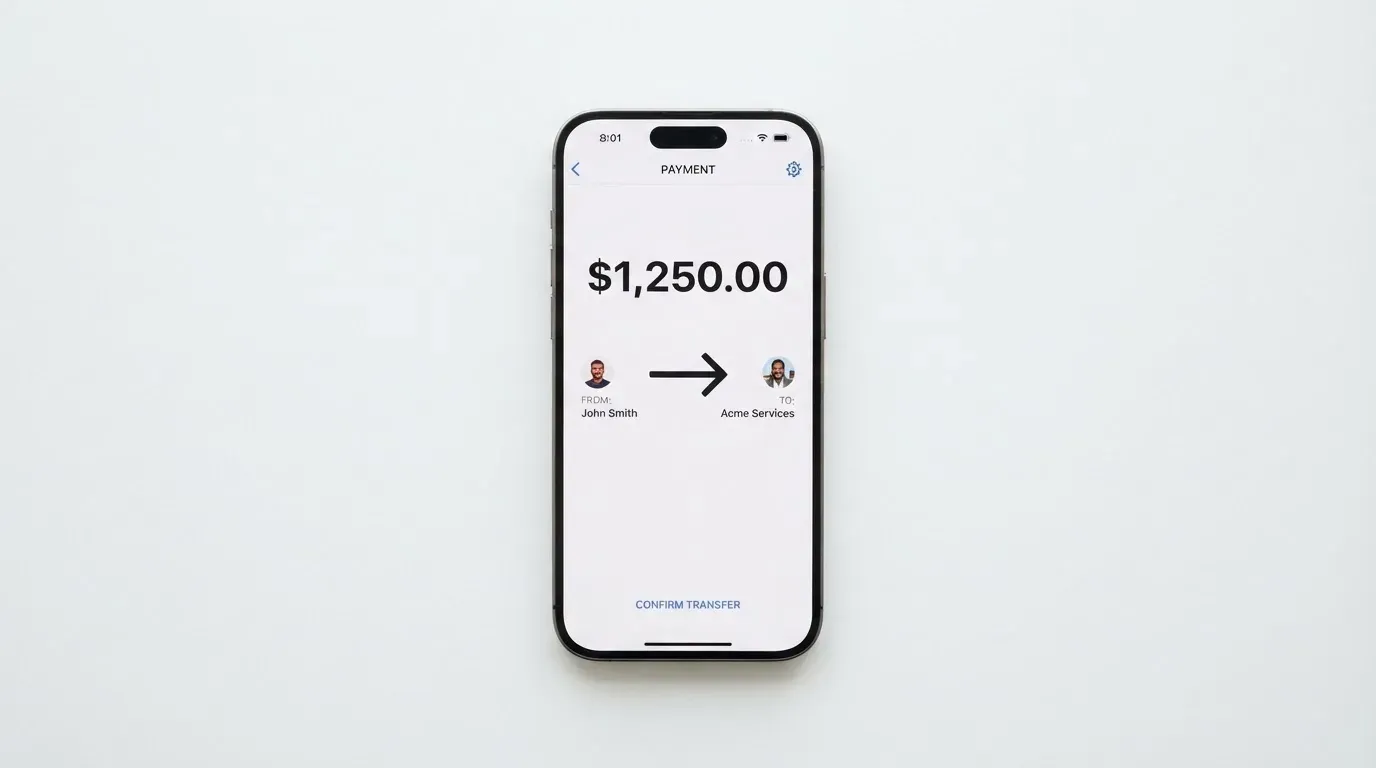 A phone showing a stablecoin transfer screen