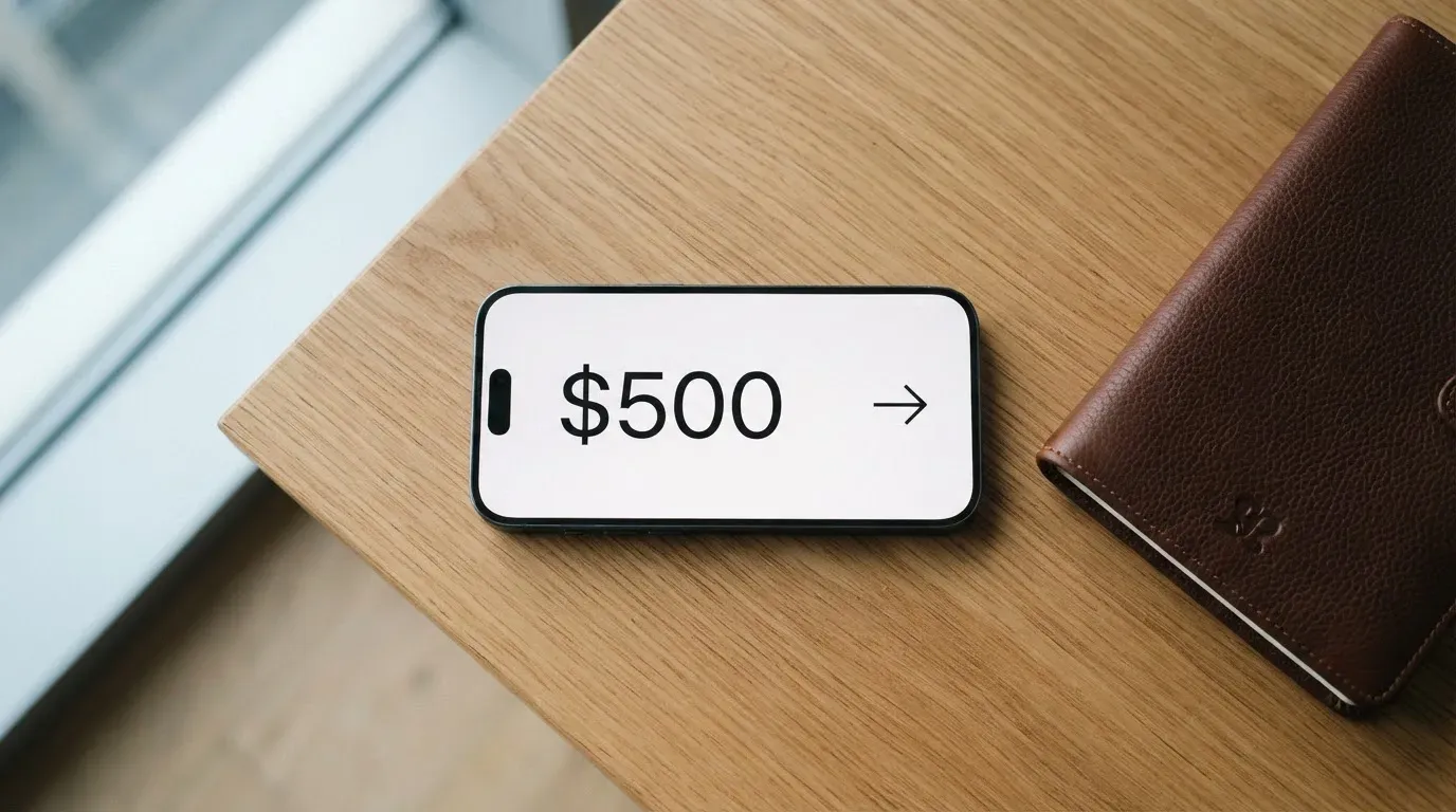 A phone showing a stablecoin transfer screen