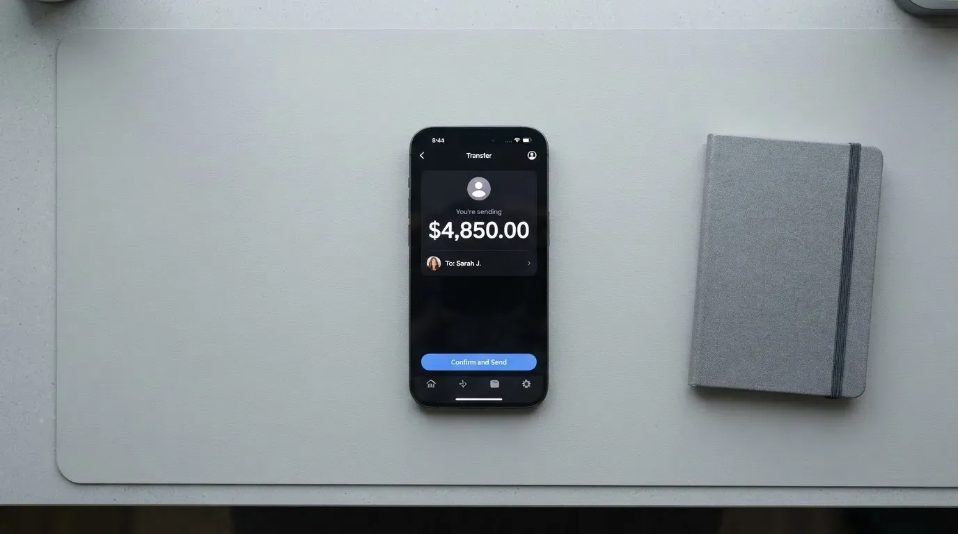 A phone showing a stablecoin transfer screen