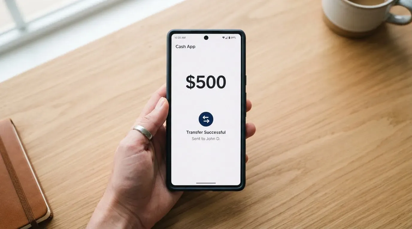 A phone showing a stablecoin transfer screen
