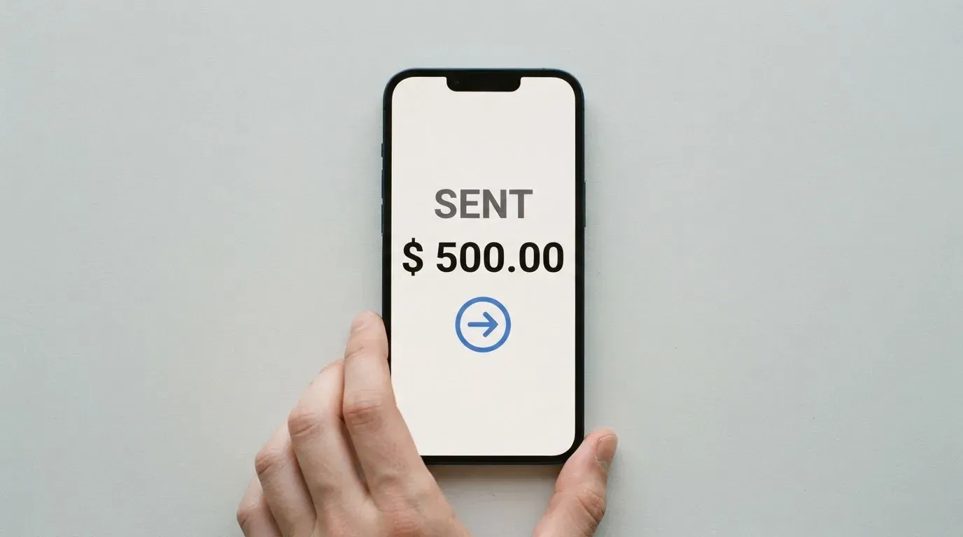 A phone showing a stablecoin transfer screen