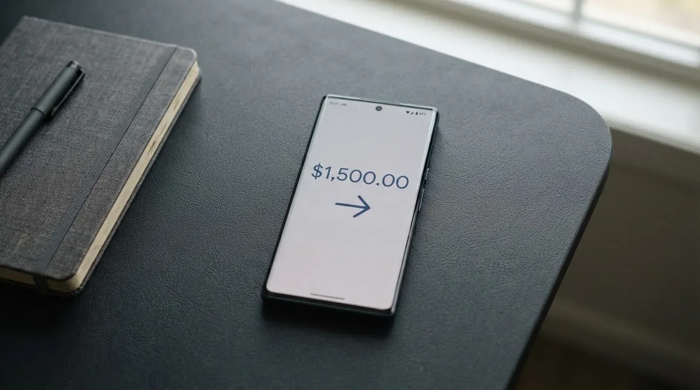 A phone showing a stablecoin transfer screen