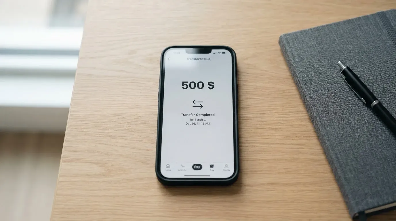 A phone showing a stablecoin transfer screen
