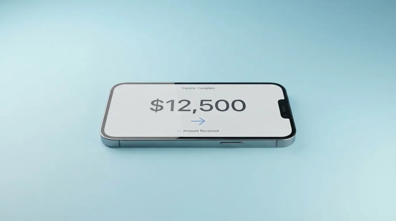 A phone showing a stablecoin transfer screen