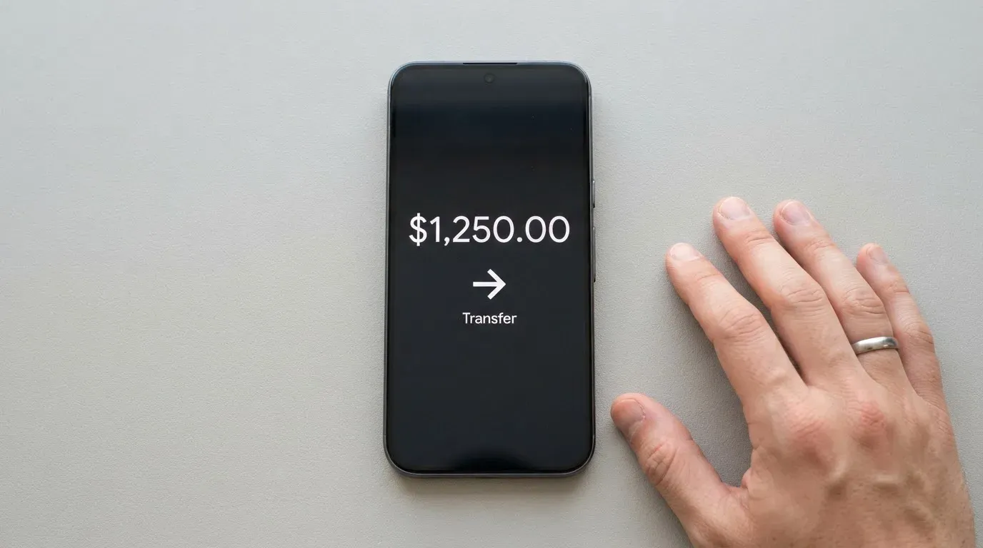A phone showing a stablecoin transfer screen