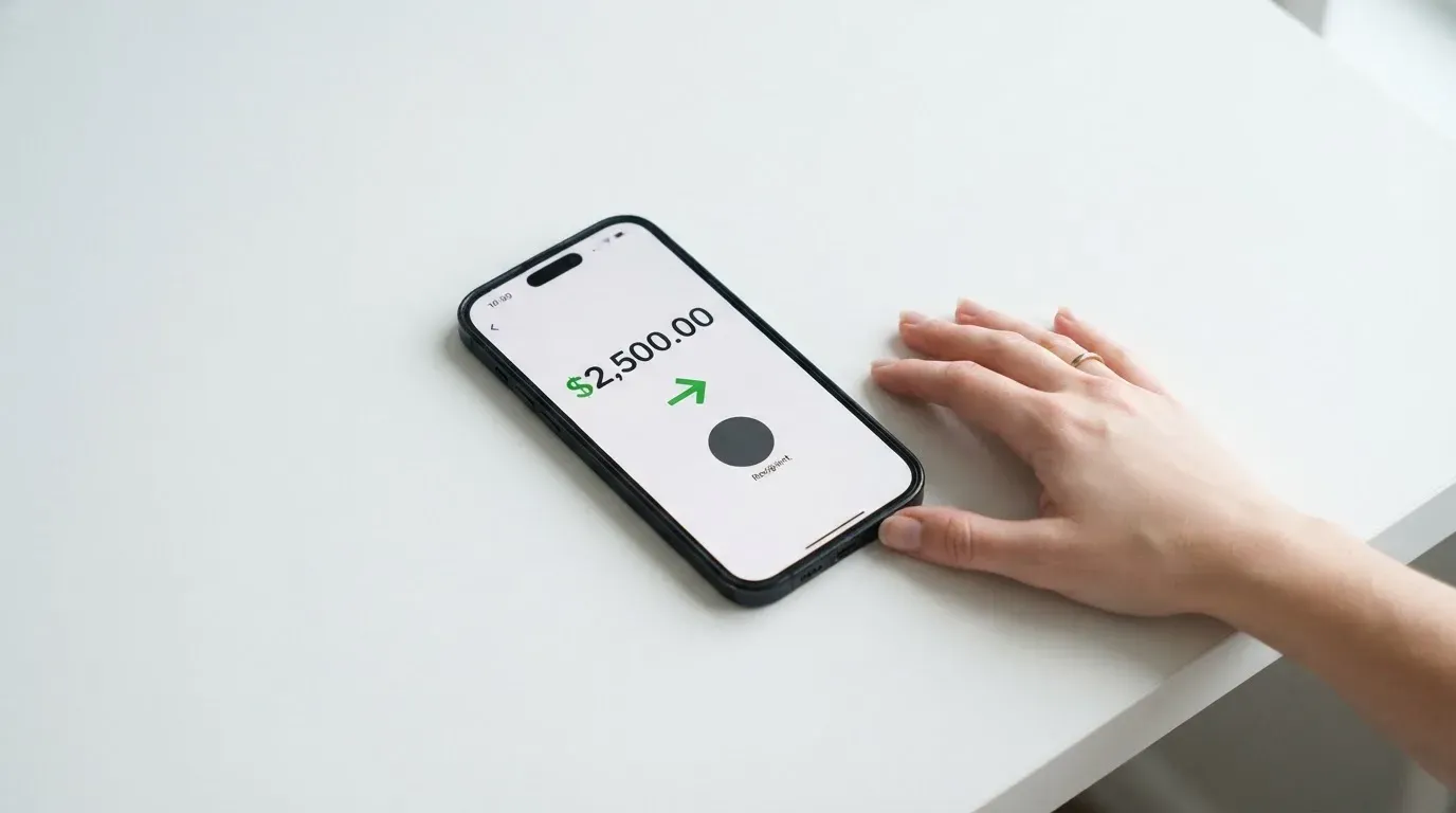 A phone showing a stablecoin transfer screen