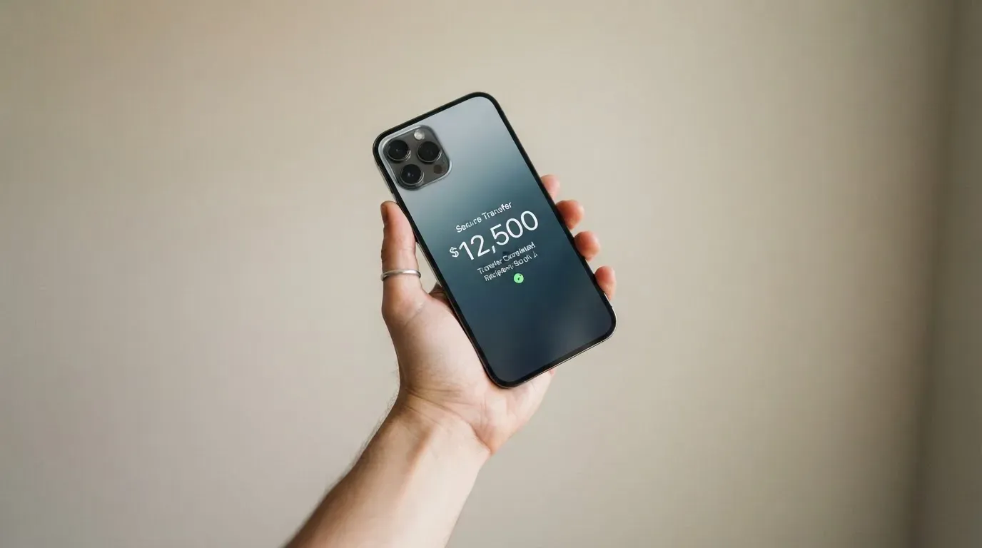 A phone showing a stablecoin transfer screen