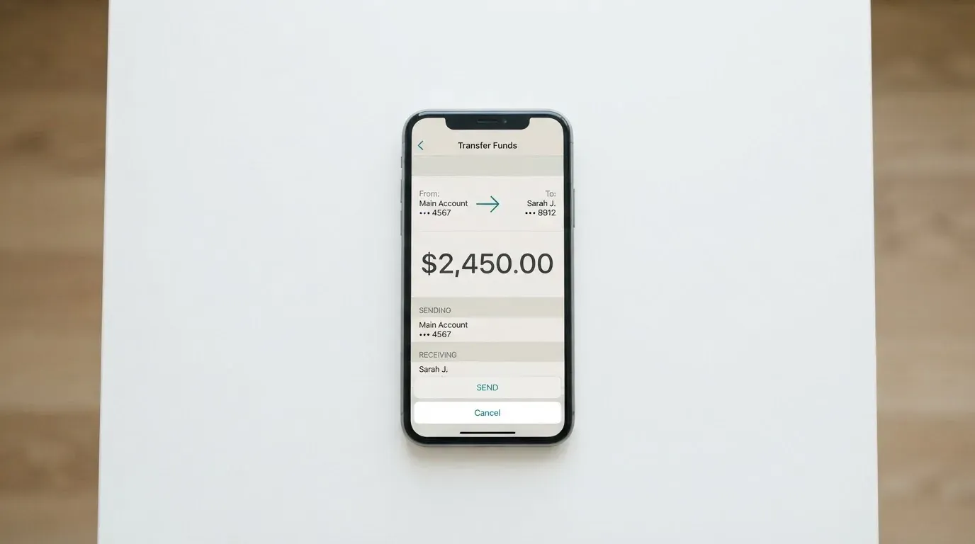 A phone showing a stablecoin transfer screen