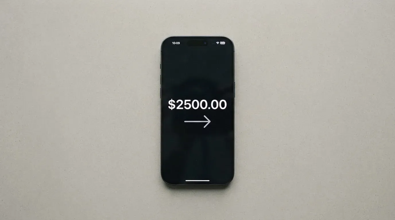 A phone showing a stablecoin transfer screen